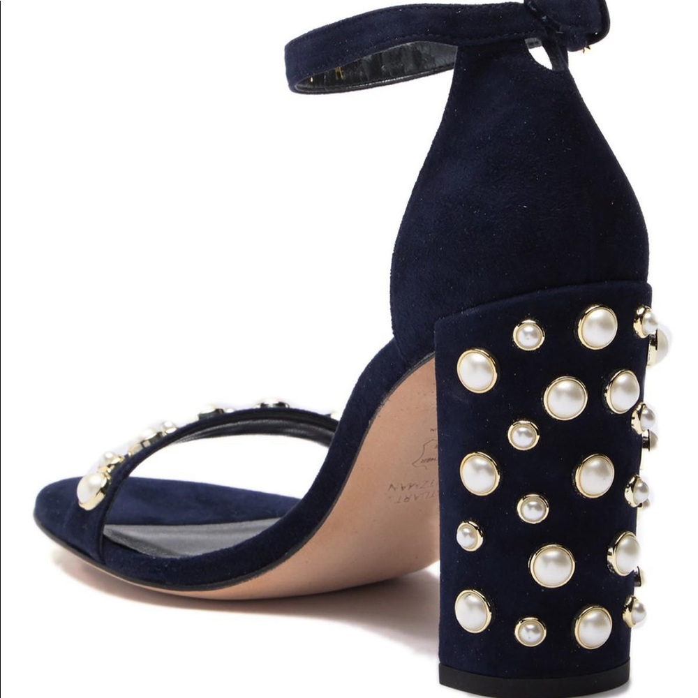 Stuart Weitzman Black Suade Block Heel W/ Pearl W… - image 1